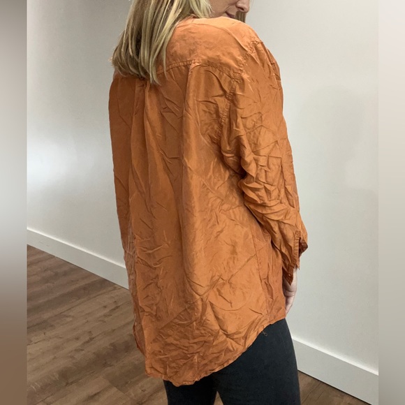 Whistles 100% Silk Orange Button Down Short Sleeve - Size Medium - Picture 5 of 5
